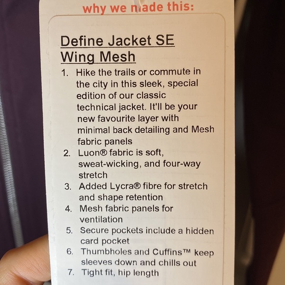 2/$180 NWT Lululemon Define Jacket SE Wing Mesh / Black Cherry Color - Picture 7 of 7